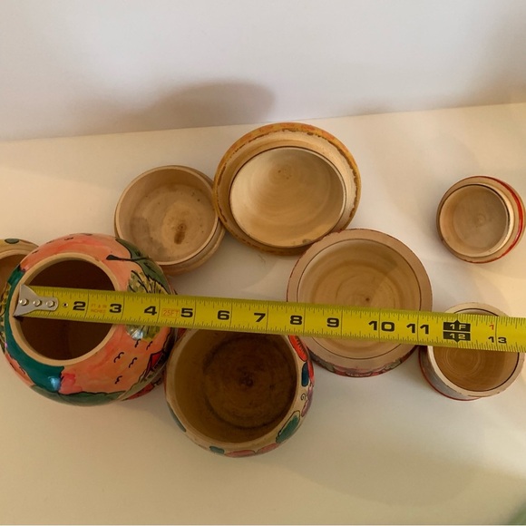 VTG Lot Russian USSR Wooden Folk Art Vase Canister Jar Lids Painted Marked READ - Picture 14 of 16